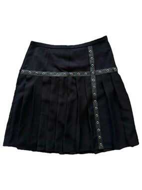 Black Pleated Mini Skirt 2 Grommet Punk Goth Y2K Faux Leather Trim